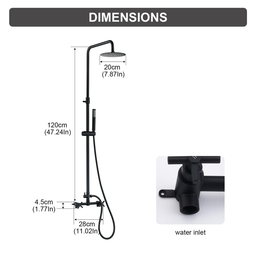 Outdoor Shower Kit, 2-Handle Stainless Steel Valve Exposed Outdoor Shower Fixtures with 8-Inch Shower Head and