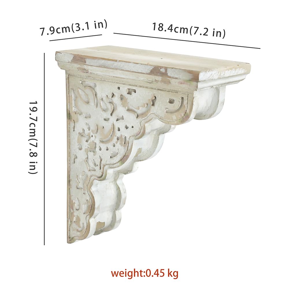 Set of 2 Corbels for Shelves Wood Corbels Decorative Shelf Brackets Farmhouse Decor Wooden Vintage Shelf White