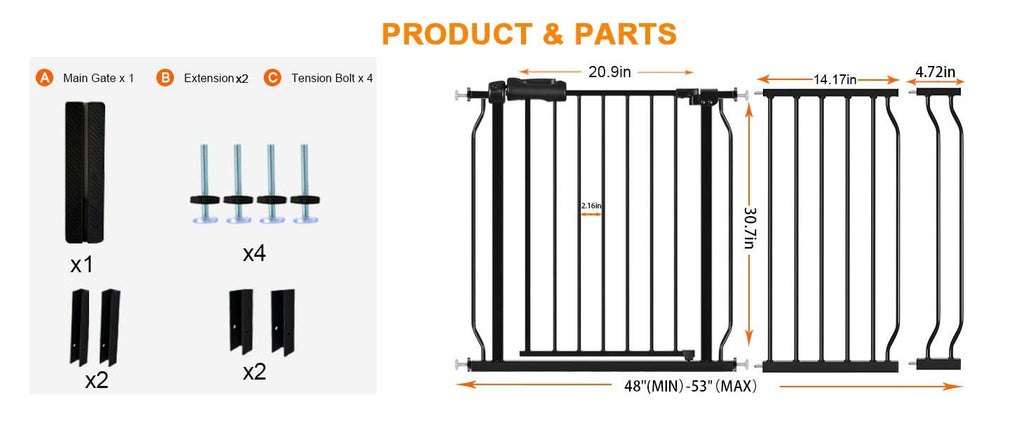 48 to 53 Inch Extra Wide Baby Gate for Doorway Stairs