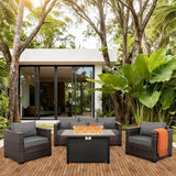 4-Piece Wicker Outdoor Patio Furniture Set - Fire Pit | Dark Grey for Patio, Garden & Porch