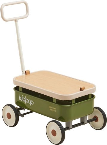 PULA-Wild in-1 Kids' Pull-Along Wagon Toddlers Push Walker for 2.5-8, Removable Wooden Cover and Adjustable