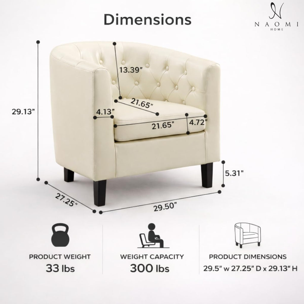 Emma Faux Leather Tufted Barrel Accent Chair - Cream