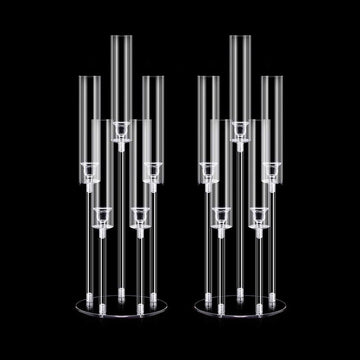 2Pcs Acrylic Candelabra Centerpieces 25.5" Tall Crystal Taper Candlestick with Shade Fit 0.87'' Led Candle