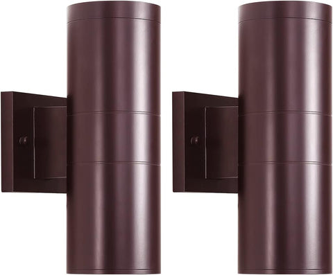Modern Outdoor Porch Light Patio Light in 2 Lights with Aluminum Cylinder and Tempered Glass Cover Waterproof Wall Sconce 2 Pack (Oil Rubbed Bronze) A123-B093SY2846