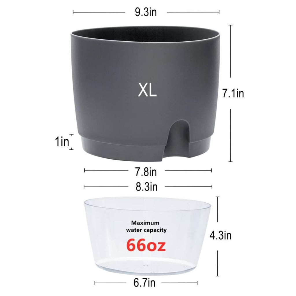 Self Watering Planter for Indoor Plants, 2 Pack 9.3 Inch Flower Pot Modern Decorative Plastic Planter with Extra