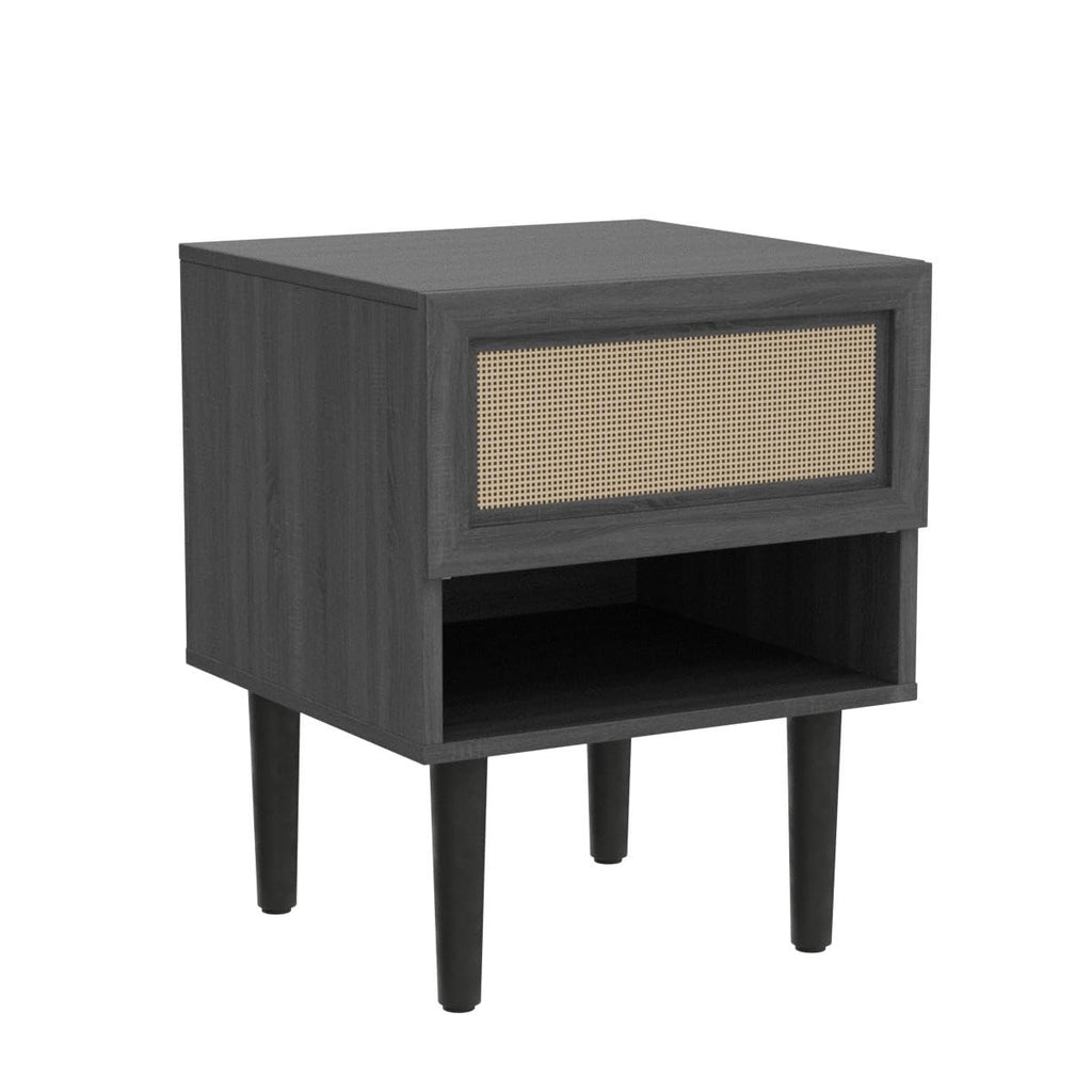 Haylee Rattan Side Table, Small Accent Tables, Mid Century Modern Night Stand, Bedside Tables, Wood Nightstands