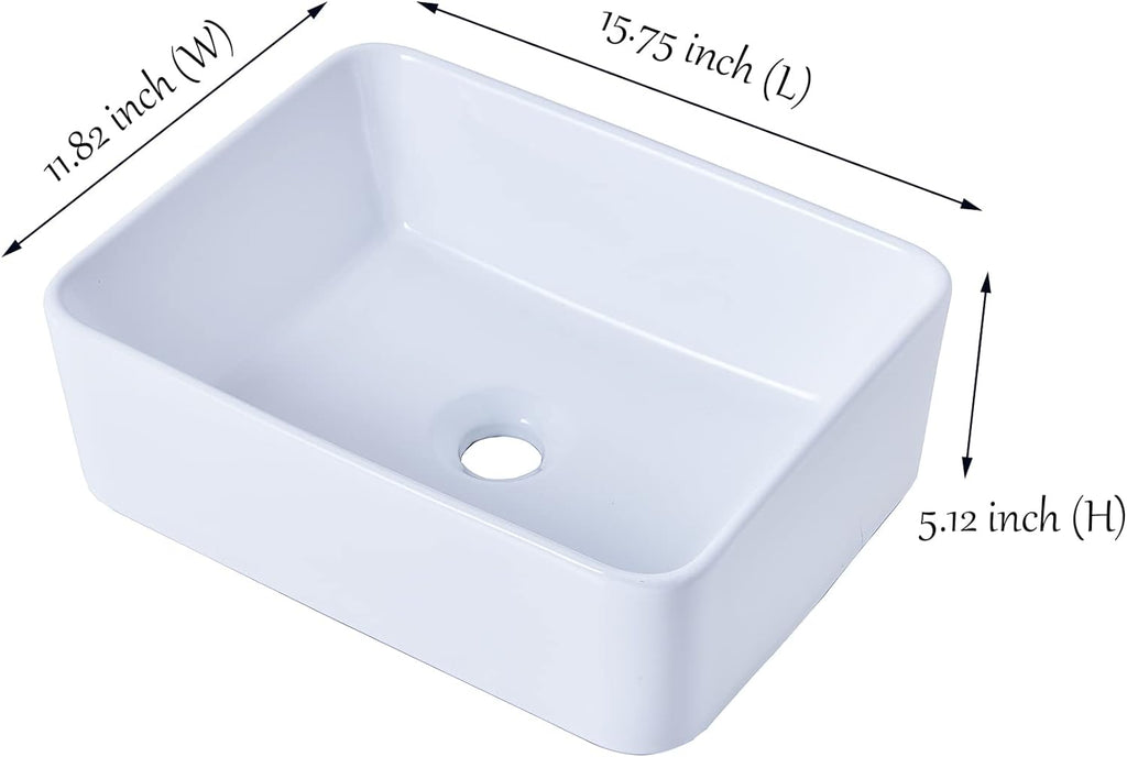 Rectangular Vessel Sink, 16"X12" Small Bowl Bathroom Vessel Sink, White Ceramic Lavatory Above Counter Art Basin Vanity Sink A131-B0B87NHVRW