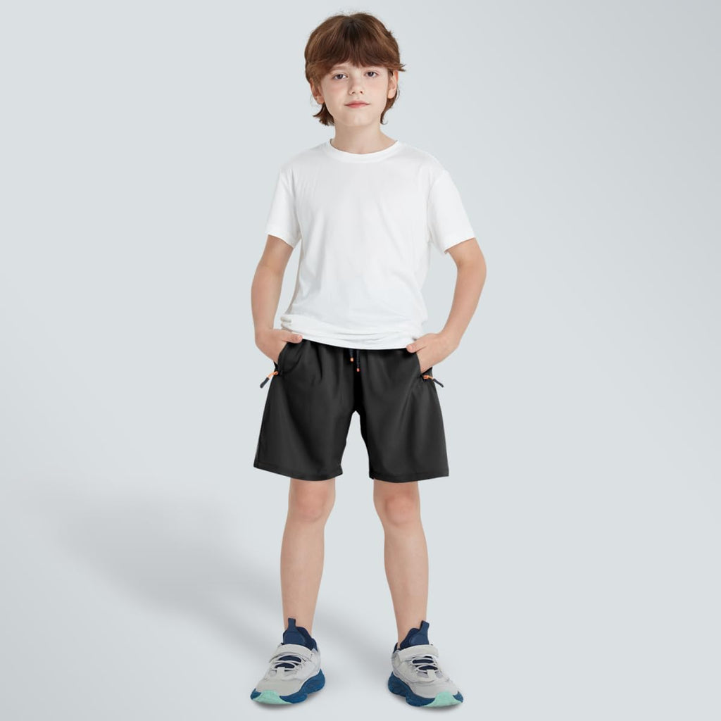 Boys Shorts Quick Dry Athletic Running Shorts with Zipper Pockets