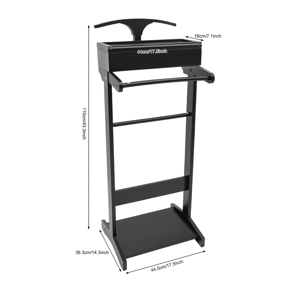 Wood Suit Rack Stand Clothes Valet Suit with Drawer Top Tray Organizer
