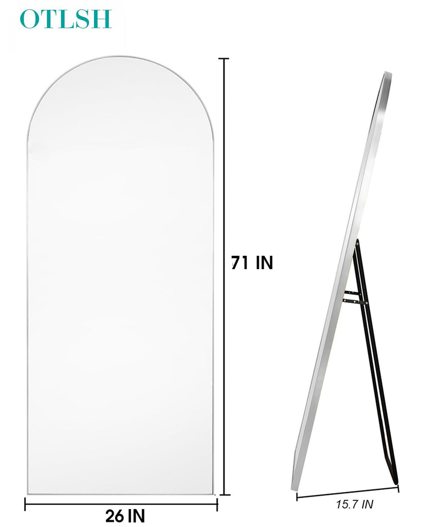 Full Length Arched Floor Mirror, 71"26" With Stand, Full Body, Large, Wall, Freestanding, Oversized, Aluminum Frame