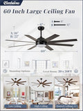 Fanbulous 60" Ceiling Fan with LED Light and Remote - Classic Black