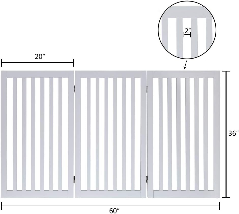 36"H Free Standing Pet Gate for Dog, Tall Wooden Dog Gate, 60" Wide