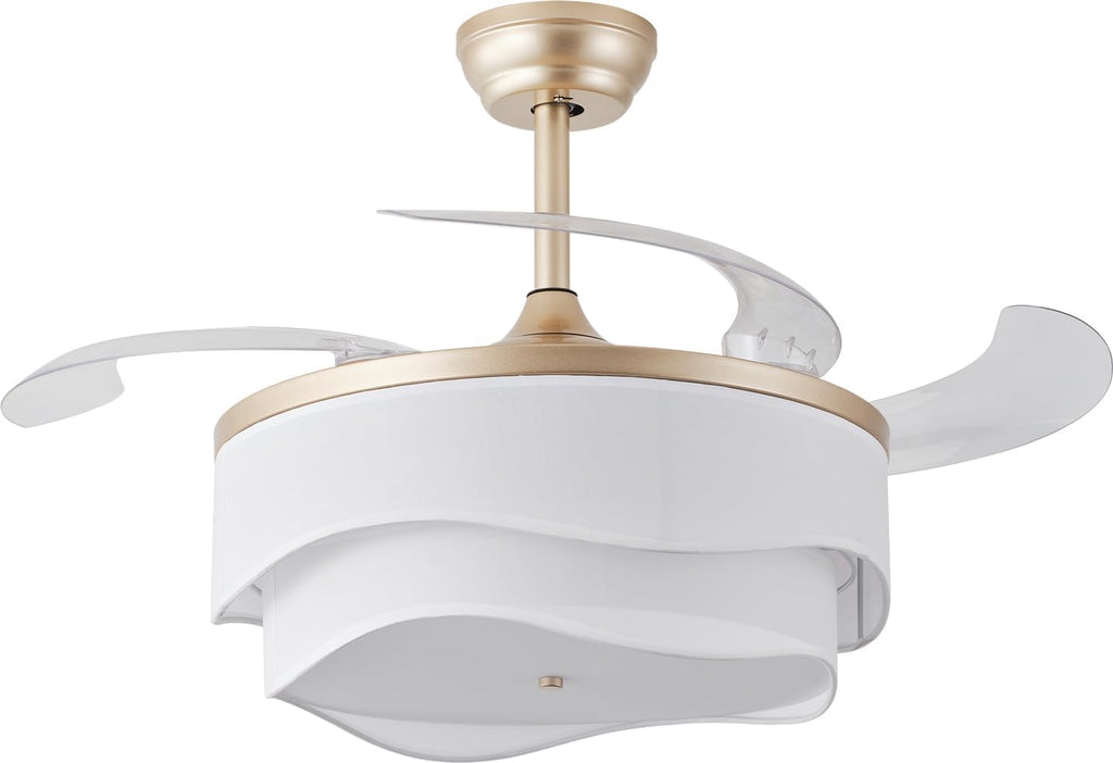 42" Gold Retractable Ceiling Fan with Light, Boho Fandelier Ceiling Fans Remote Control, Caged Chandelier with Fans