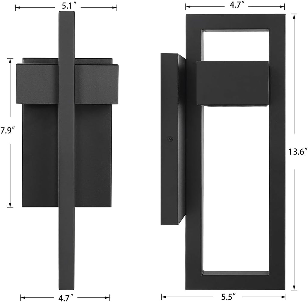 Outdoor Wall Lights Modern Exterior Lighting Fixtures, 3000K Integrated LED Outdoor Wall Sconce Lighting 2 Packs