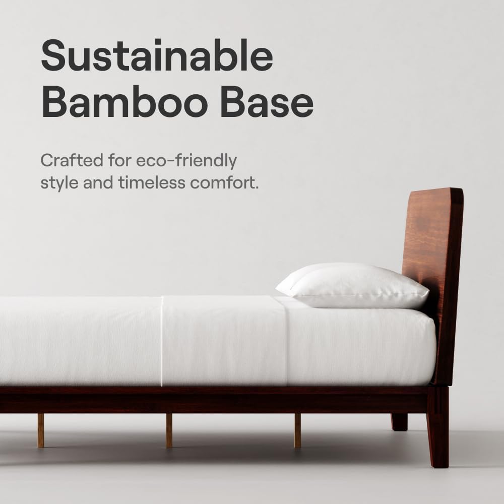 Bamboo Platform Bed Frame - Full - Walnut - Floating Center Support Legs - 12" Height - Easy Tool Free Set Up