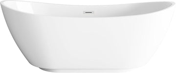Elodie 67 Inch Soaking Bathtub, Modern Style, Glossy White