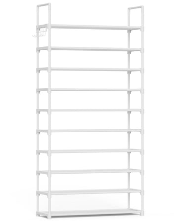 10 Tier Shoe Rack, Tall Shoe Organizer, 32.2" Wide, White