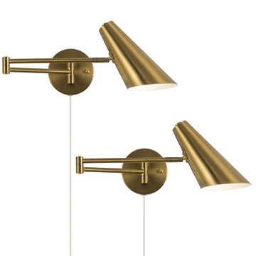 Plug in Wall Sconce Set of 2, Brass Swing Arms Wall Light Plug-in Wall Lamp Living Room Wall Lamp