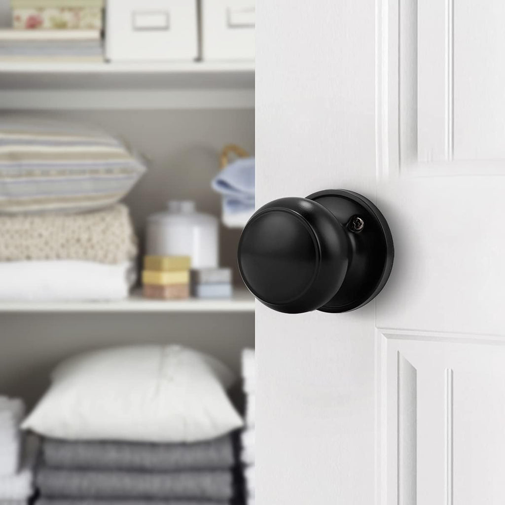 6 Pack Classic Closet Door Knobs Dummy Door Knob, Individual Non-Turning Dummy Door Knob Single Side, Black Interior