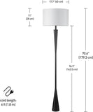 67224 70" Floor Lamp, Matte Black Finish, White Fabric Shade, Modern Tapered Frame, E26 Base