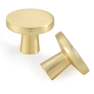 6 Pack Brushed Brass Round Cabinet Knobs 1-1/4 Inch Zinc Alloy