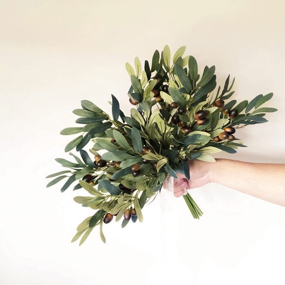 5 Pack Olive Branches Artificial Plants Greenery Stems Olive Leaves Fake Fruits Silk Plants