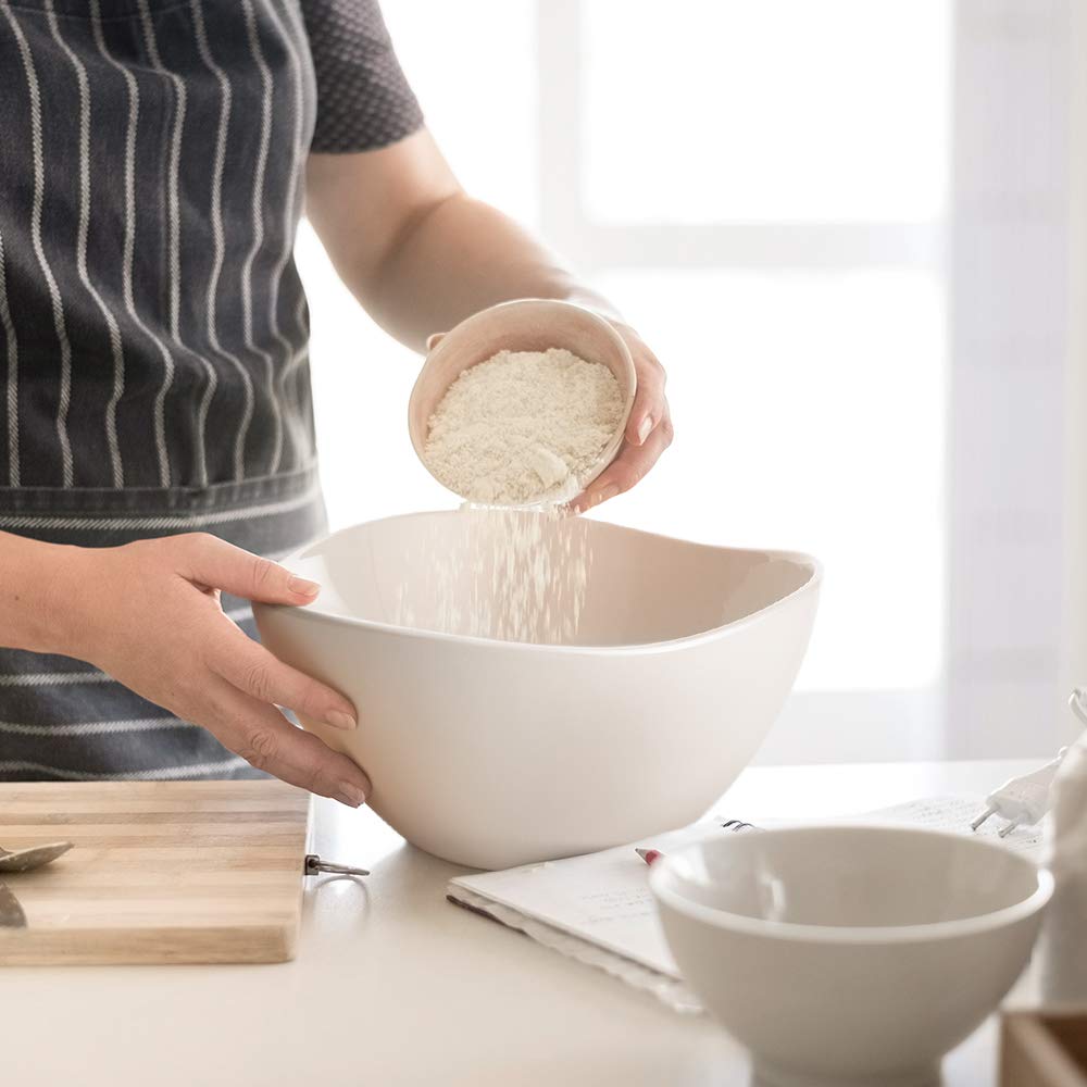 Large Mixing Bowls, Ceramic Serving Bowls, 3.2 Quart Deep Salad Bowls, 105 Oz White Fruit Bowls for Modern Home, Set