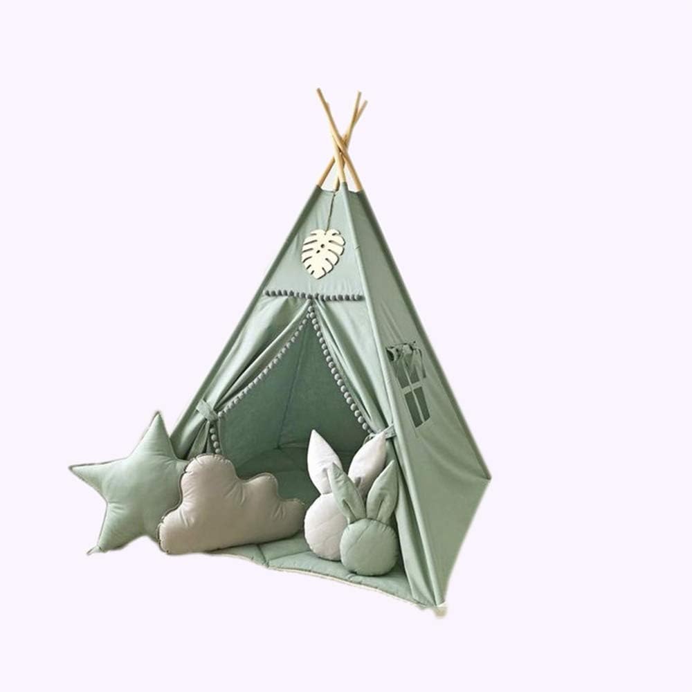 Kids Teepee Tent with White Pom Pom - Indoor Play Teepee for Children Boys Portable Play House (Jewelry Blue)