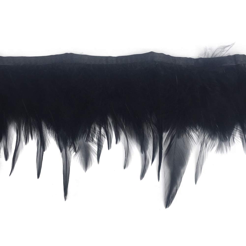 Rooster Hackle Feather Trim Fringe for DIY Clothing Craft Dress Decoration(Black) - 2yards