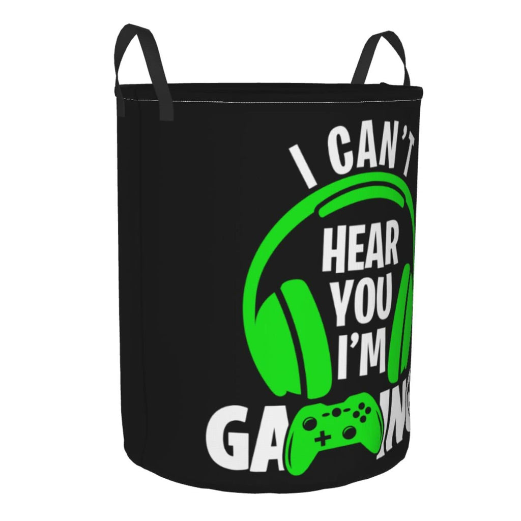 Headphones And Gamepad Round Laundry Hamper Storage Basket Toys Clothes Organizer Bin Bathroom Bedroom Dorm Nursery