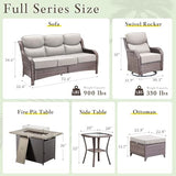 9-Piece Wicker Outdoor Patio Furniture Set - Fire Pit | Brown with Thick Cushions for Patio, Garden & Porch