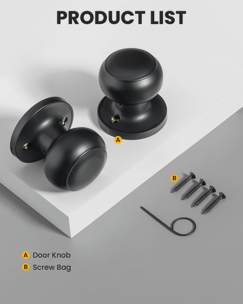 Dummy Door Knobs, Matte Black Non-Turning Door Knobs 2 Pieces