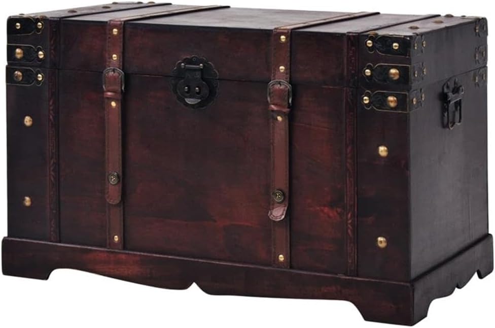 Large Rectangular Wood and Engineered Wood Chest, Antique Brown Finish, 25.98 x 14.96 x 15.7 in, Indoor Living Room