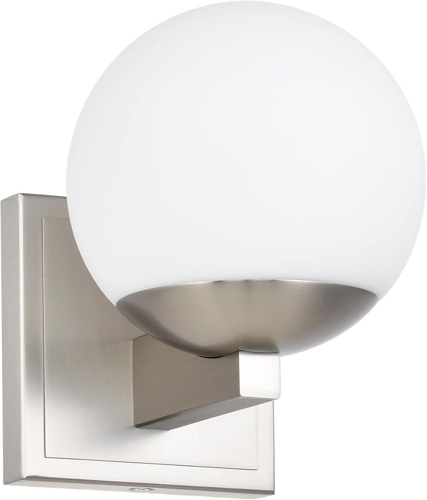 Brshed Nickel Wall Sconce Light, Modern Sconces Wall Lighting, 1 Light Globe Bathroom Vanity Lighting with Opal Glass