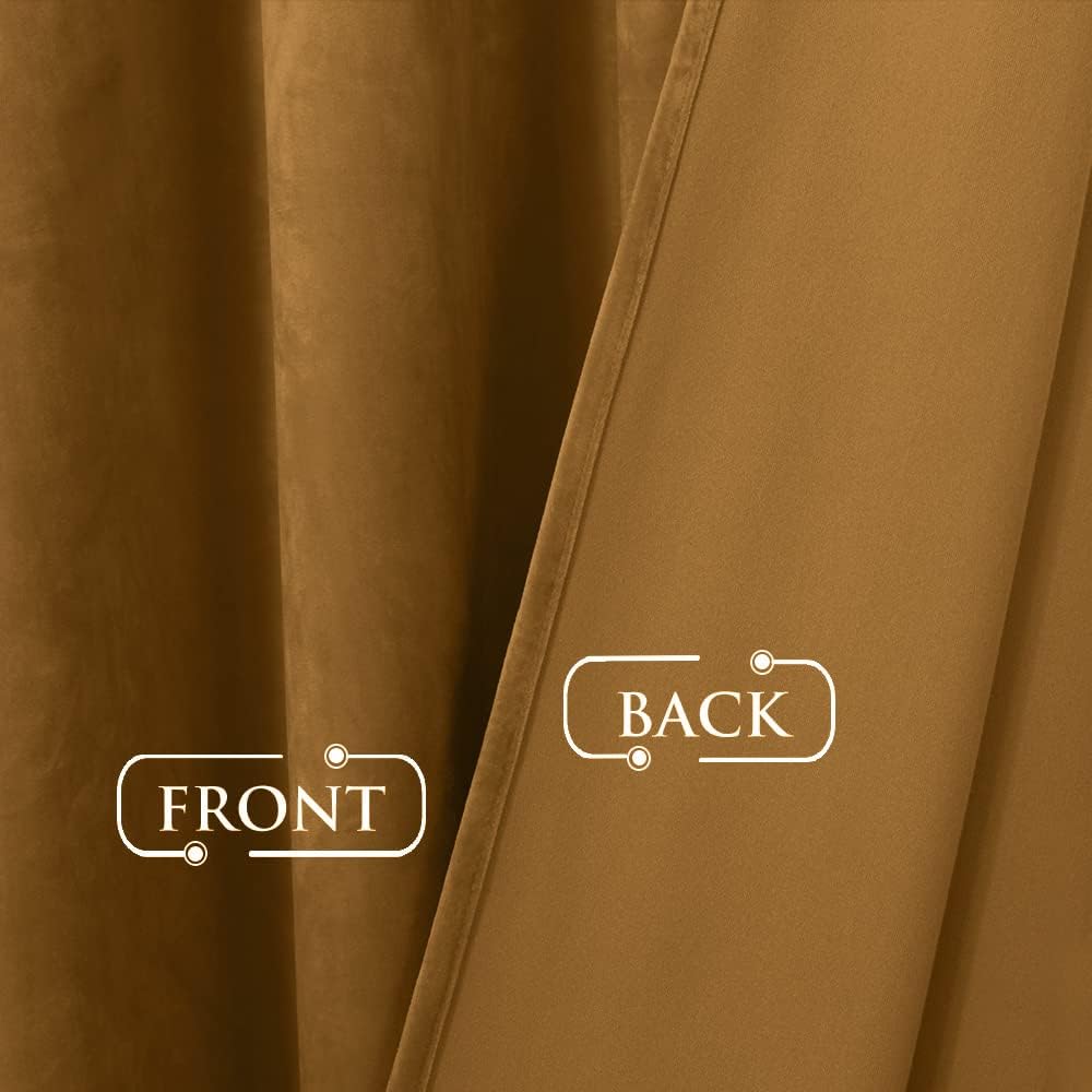 Gold Brown Blackout Velvet Curtains 84 inches Long, Super Soft Thermal Insulated Privacy Protect Sliding Door Panels