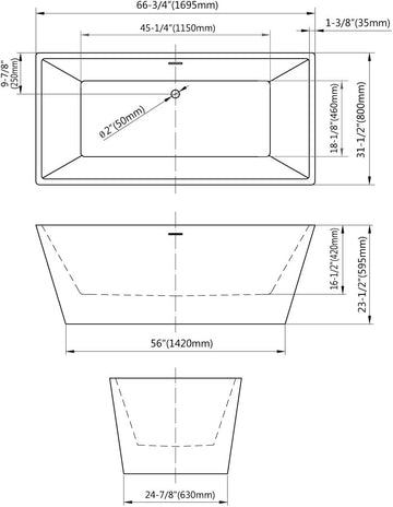 072 66" Luxury Contemorary High Grade Acrylic FREE STANDING Bathtub Modern Black