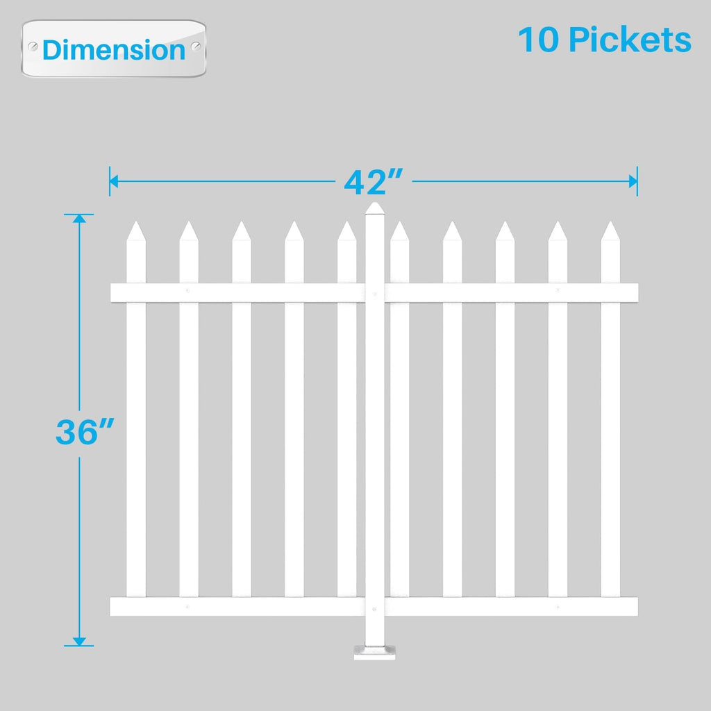 5-Set Vinyl Picket Fence Panels White PVC - 36" H x 84" W for Front Yard, Porch, Deck, Pool - Air Conditioner Safe