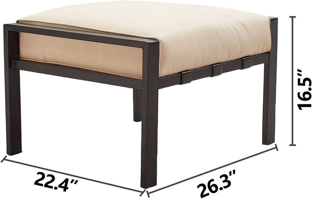 Ottoman Outdoor Footstool with 4.3 Cushion Small Seat All Weather Metal Furniture for Deck Poolside Yard, Grey