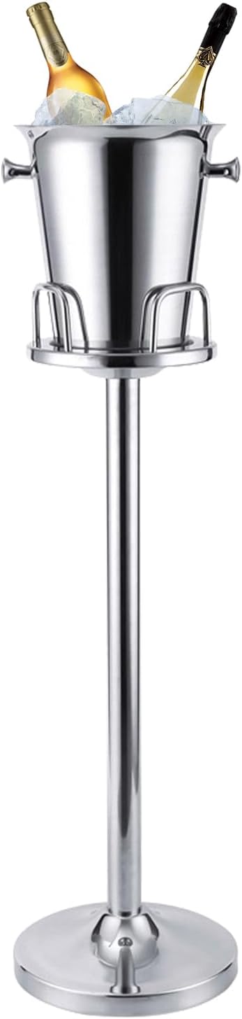 Silver Ice Bucket with Stand, large Champagne Ice Bucket 1.32 gal, Stainless Steel Ice Bucket, 3Ft Tall Ice Bucket