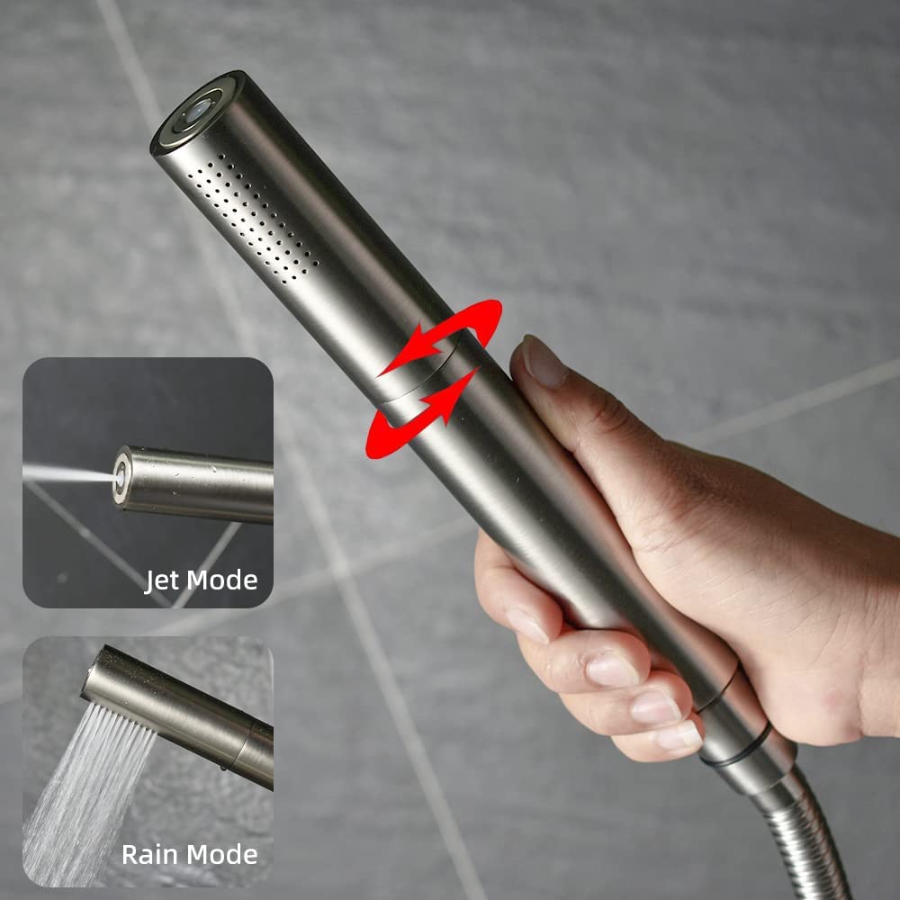 Brushed Nickel Dual Modes Brass Shower Wand High Pressure 7 Inch Brushed Finish Shower Head Sprayer Hand 2 In 1