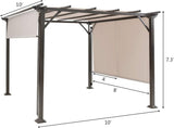 10x10FT Outdoor Patio Shade Structure, Steel Pergola with Retractable Canopy Shades, Rustproof Metal for Patio