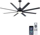 72" Black Ceiling Fan with Lights and Remote Control - Large Industrial Ceiling Fan with 8 ABS Blades, Dimming, DC Motor Reversible, Indoor/Outdoor Modern Ceiling Fan for Living Room, Black A101-B0DQKTB1F2