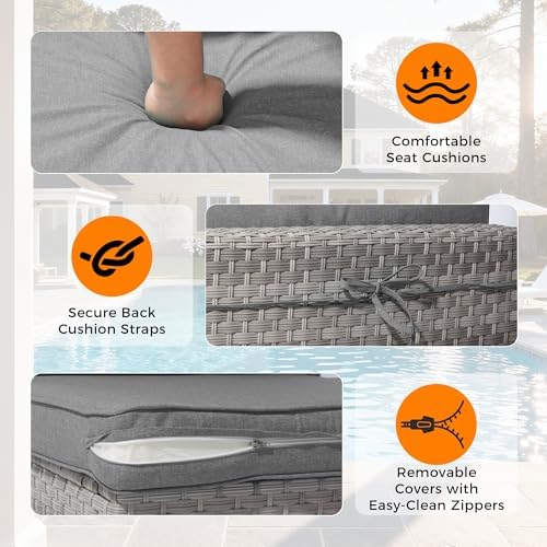 Wicker Outdoor Patio Furniture Set | Gray All-Weather Resistant for Backyard, Garden & Porch