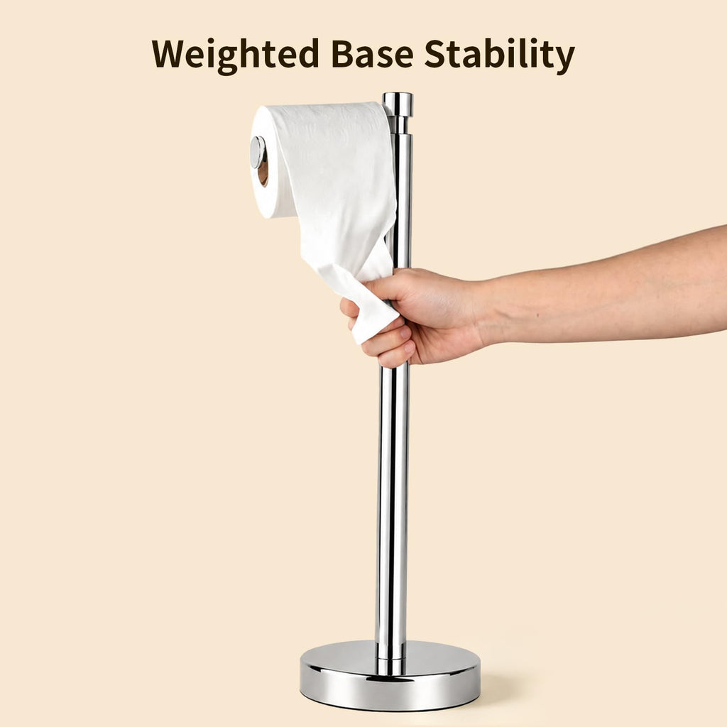 Toilet Paper Holder Stand with Weighted Base, Chrome