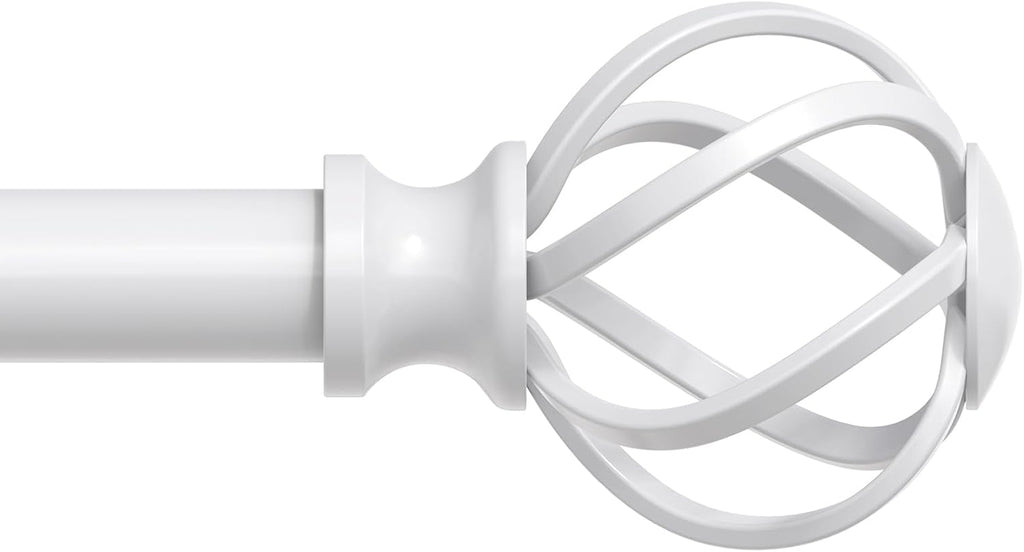 White Curtain Rod, Decorative Curtain Rods for Windows with Twisted Cage Finials, 3/4" Adjustable Heavy