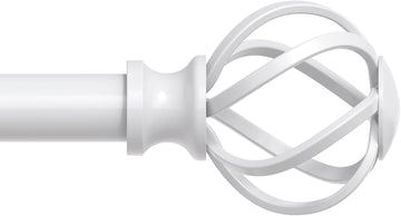 White Curtain Rod, Decorative Curtain Rods for Windows with Twisted Cage Finials, 3/4" Adjustable Heavy