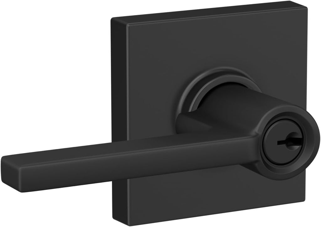 LAT 622 COL Latitude Door Lever with Collins Trim, Keyed Entry Lock, Matte Black