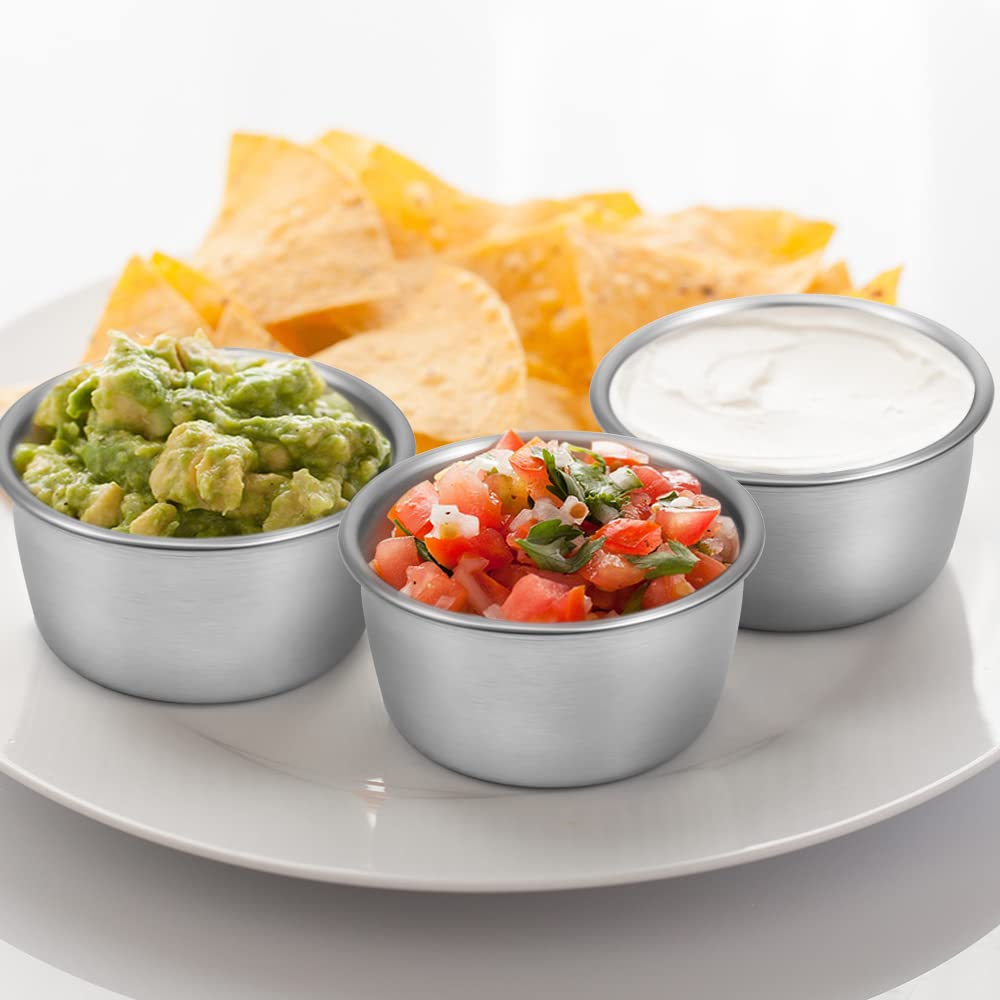 Ramekin Sauce Dipping Bowl Mini Sauce Cups Pudding Condiment Cups Party Stainless Steel (Sliver 12 Pack 50ml)