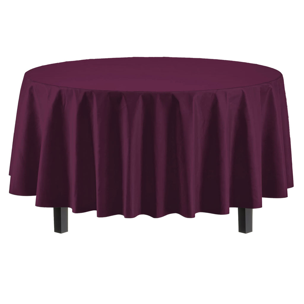 12-Pack Premium Plastic Tablecloth Pack of 12 Premium Plastic Tablecloth 84 Inch Round Table Cover - Plum