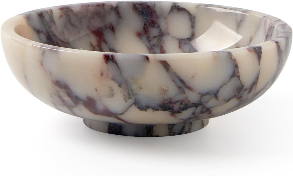 Luxury Natural Marble Decorative Bowl - Medium 7-Inch Calacatta Viola Marble for Coffee Table Centerpiece Holder